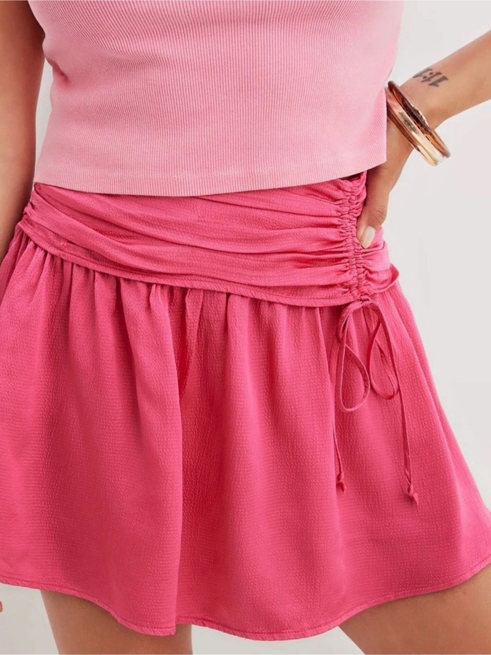 Aerie Womens Uptown Mini Skirt Ruched Pink Size Medium